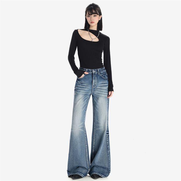 High Rise Washed Flared Jeans (Various Designs) Product Image