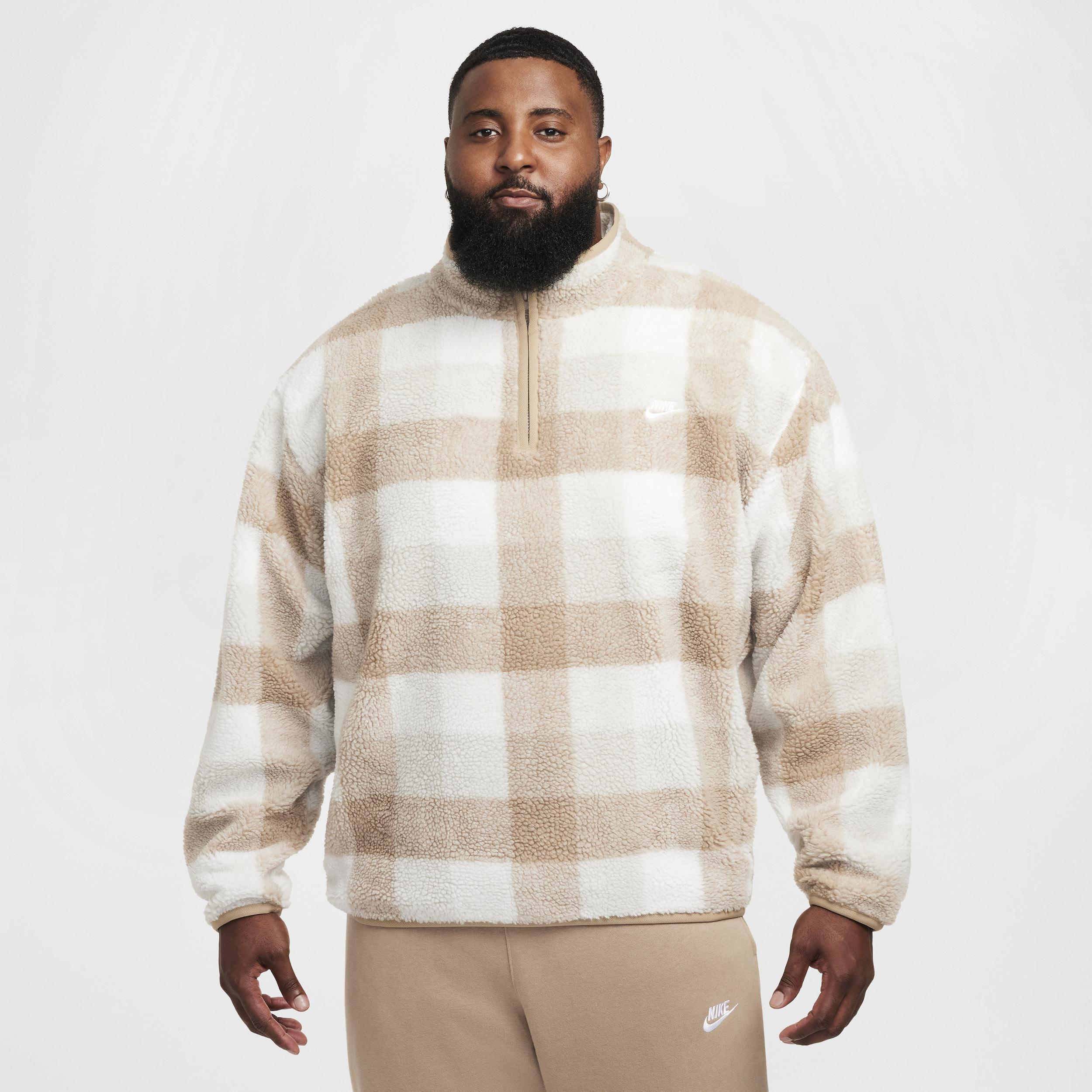 NIKE Club Winterized Checked Fleece In Beige And White-neutral In Khaki/sail/light Bone/white Product Image