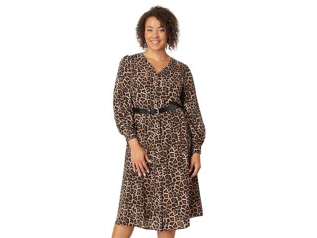 MICHAEL Michael Kors Plus Size Cheetah Kate Dress (Dark Camel) Women's Clothing Product Image