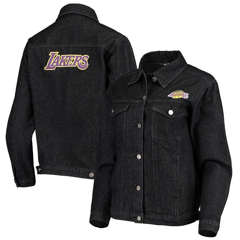 Womens The Wild Collective Black Los Angeles Lakers Patch Denim Button-Up Jacket Product Image