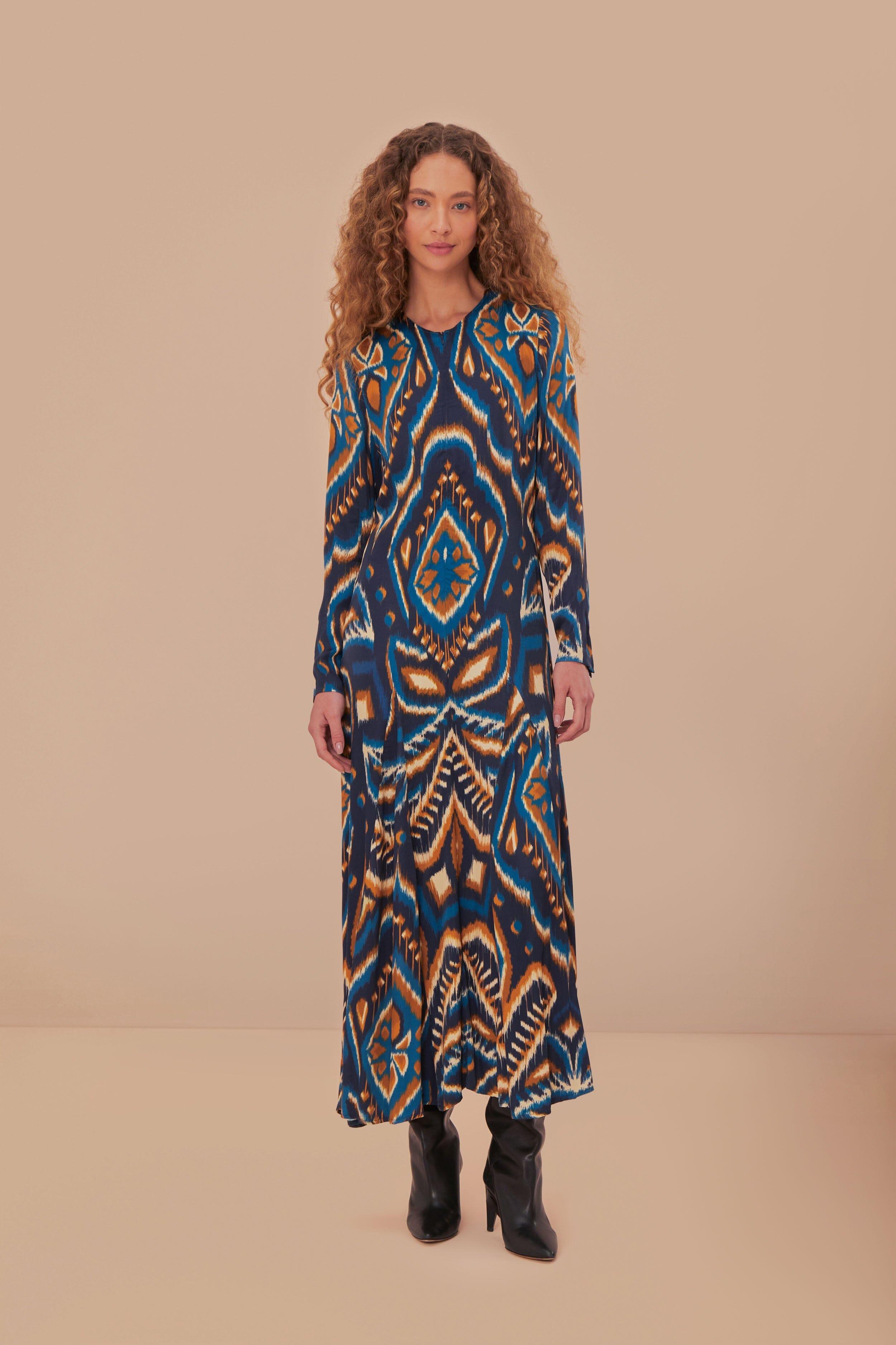 Blue Pineapple Ikat LENZING™ ECOVERO™ Viscose Maxi Dress product image