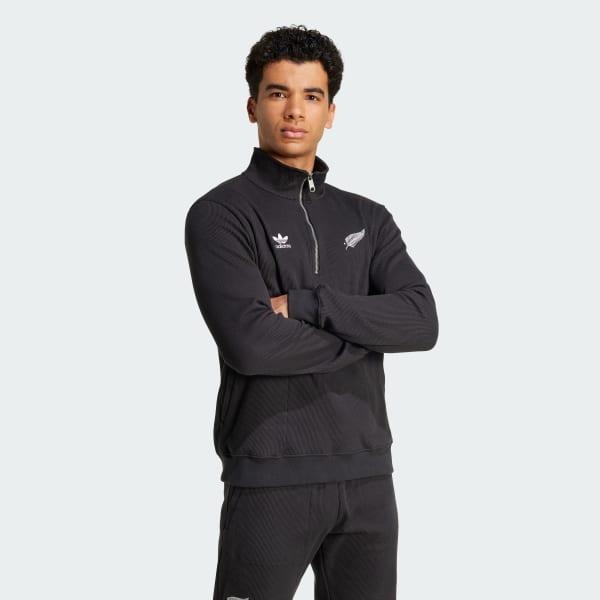 adidas All Blacks Essentials Half-Zip Waffle Sweatshirt All Black XL Mens Product Image