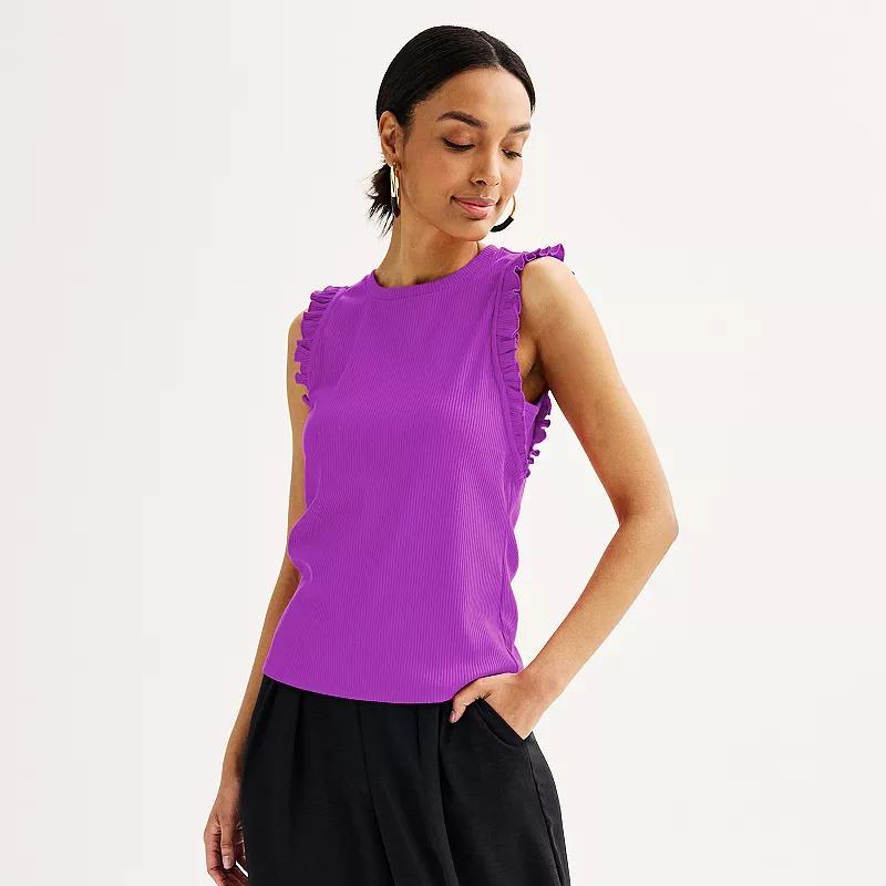 Womens Nine West Ribbed Ruffle Sleeve Tank Top Product Image