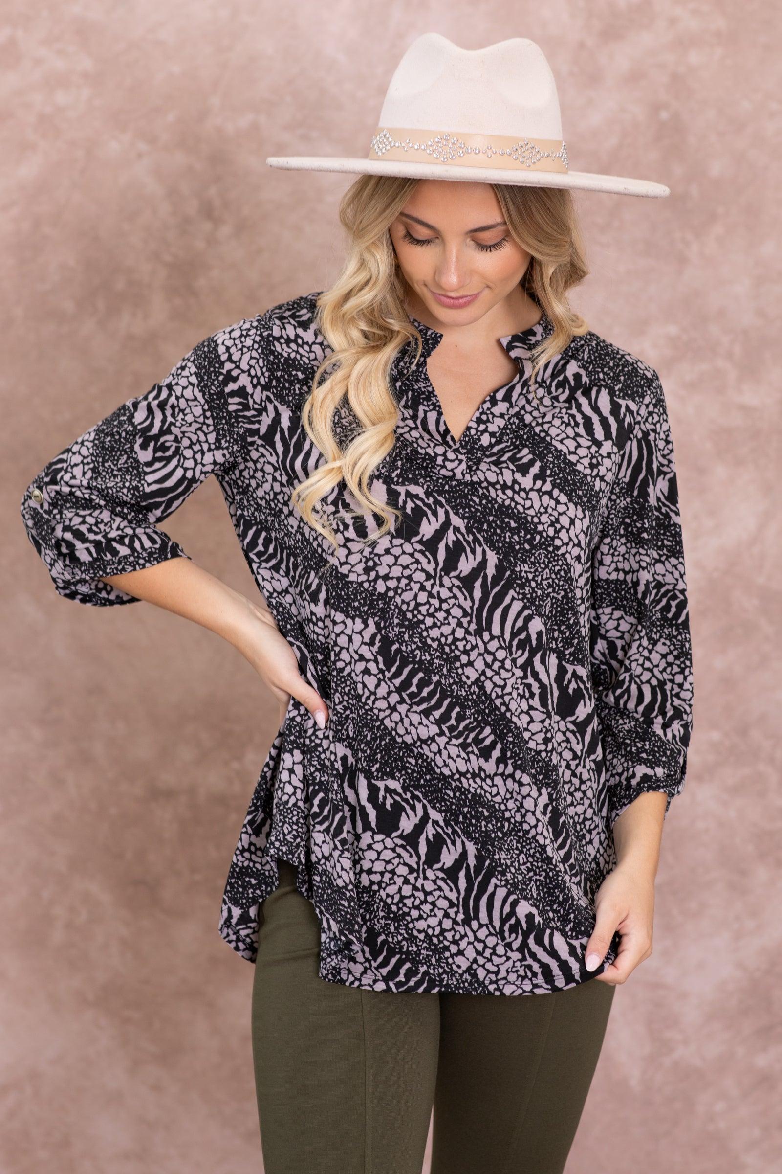 Black Animal Print Wrinkle Free Lizzy Top product image