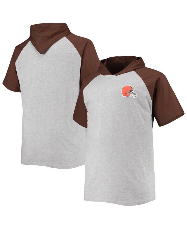 Men's Heathered Gray/Brown Cleveland Browns Big & Tall Raglan Short Sleeve Pullover Hoodie Product Image