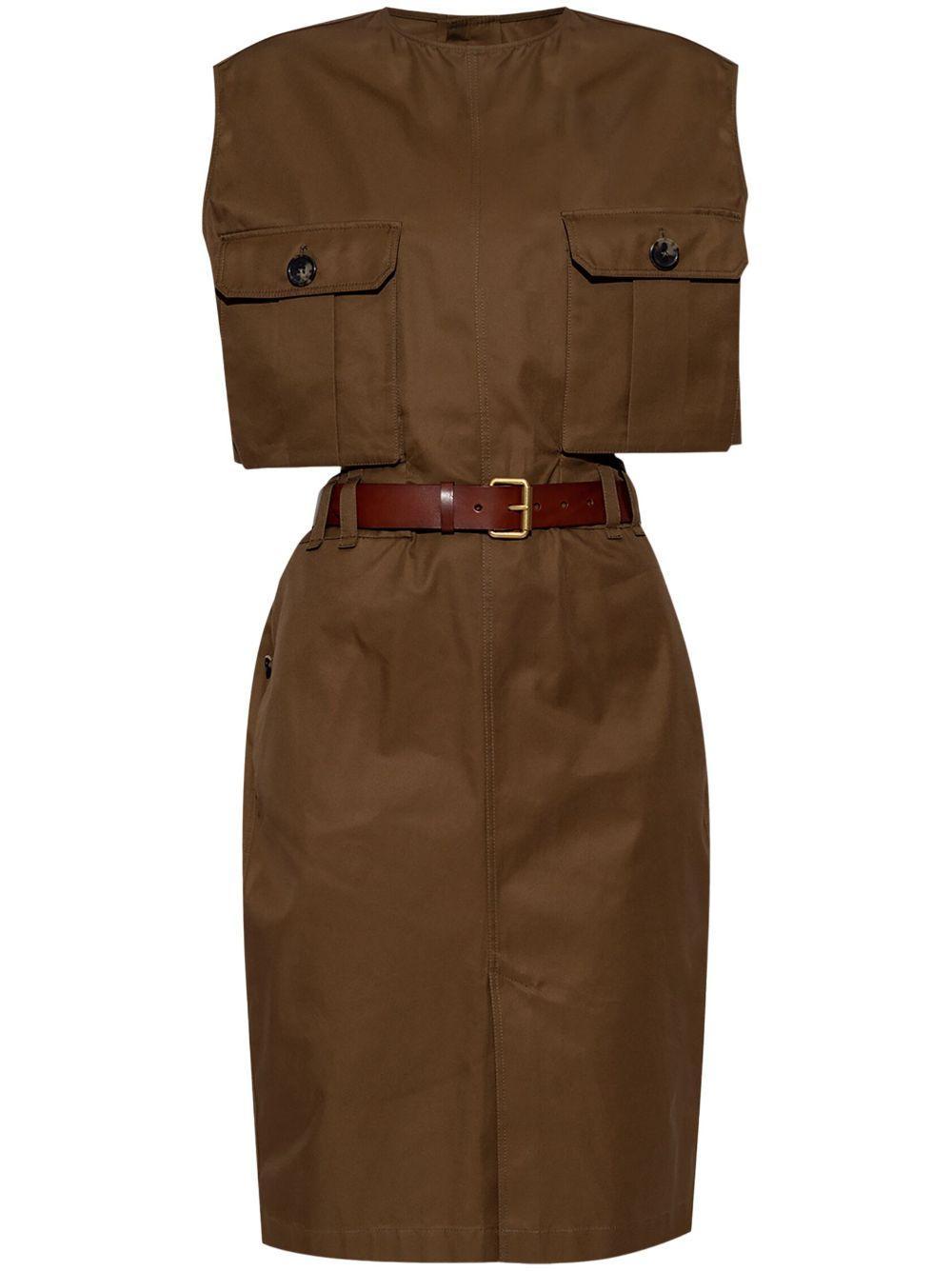 SAINT LAURENT Belted Button-front Shirtdress In Brown Product Image