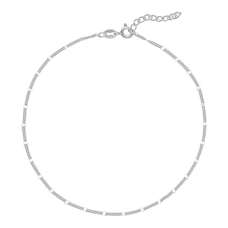 PRIMROSE Sterling Silver Polished Mirror Station Curb Chain Anklet, Womens Product Image