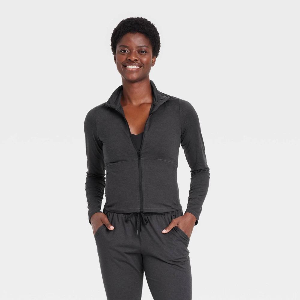 Womens Soft Stretch Full Zip Jacket - All In Motion Heathered Black XS Product Image