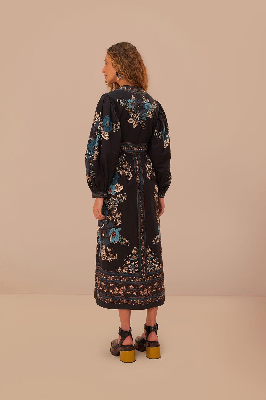 Blossom Tapestry Black Midi Dress Product Image