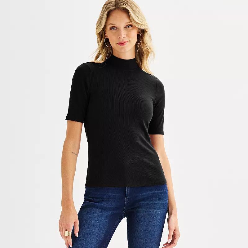 Womens Nine West Fitted Elbow Sleeve Mockneck T-Shirt Mneral Black product image