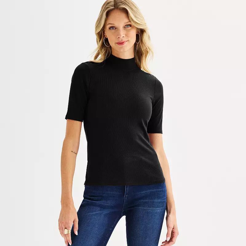 Petite Nine West Fitted Elbow Sleeve Mockneck T-Shirt, Womens product image