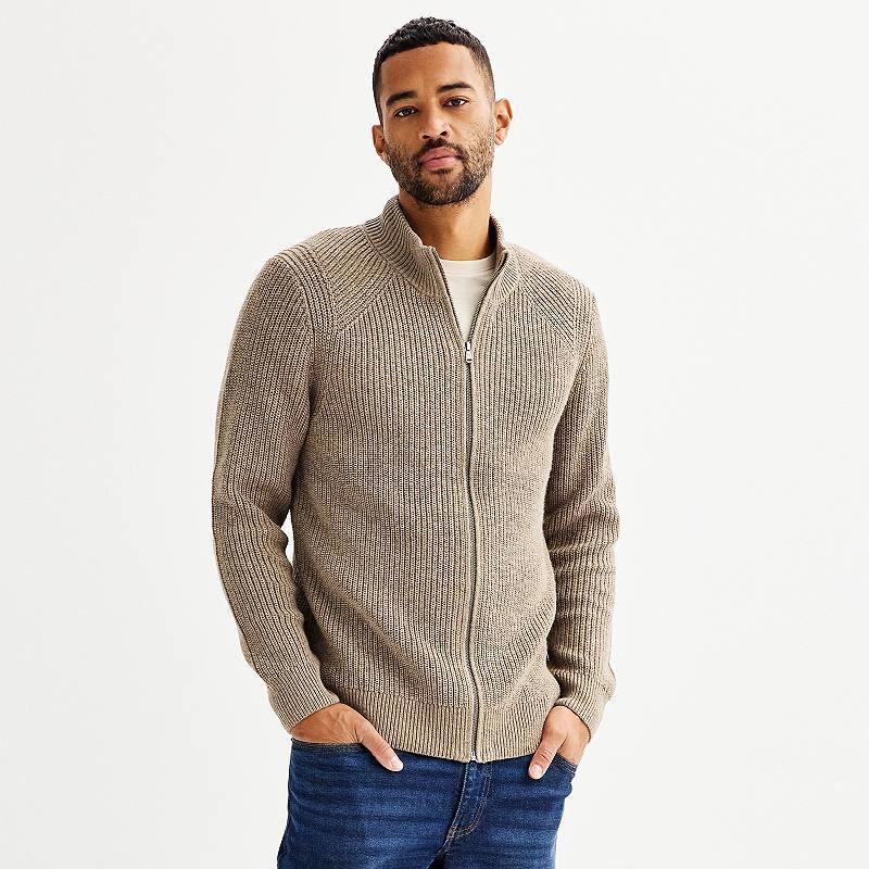 Mens Sonoma Goods For Life Heavyweight Full-Zip Sweater Oat Grey Product Image