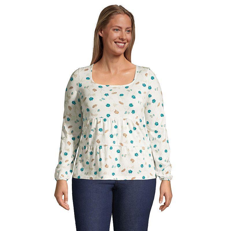 Plus Size Lands End Womens Long Sleeve Lightweight Tiered Top Product Image