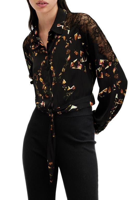 Len Printed Cropped Tie Up Shirt In Kateri Black Product Image