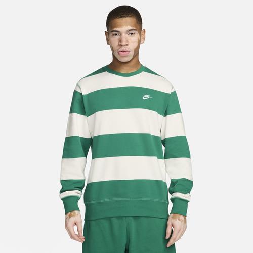 Nike Mens Nike Club Stripe Heavyweight French Terry Crew - Mens Malachite/White/Sail Product Image