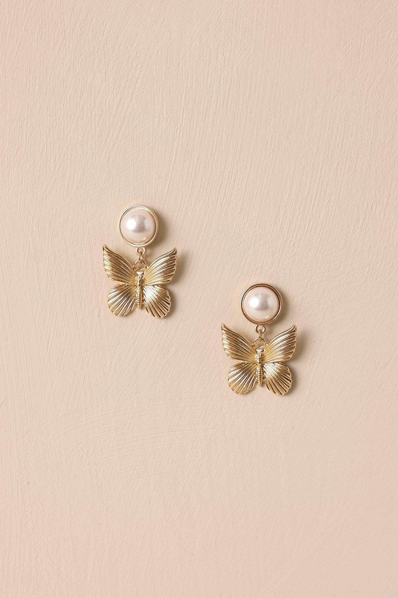 Delicate Flutter Gold & Ivory Pearl Earrings Product Image