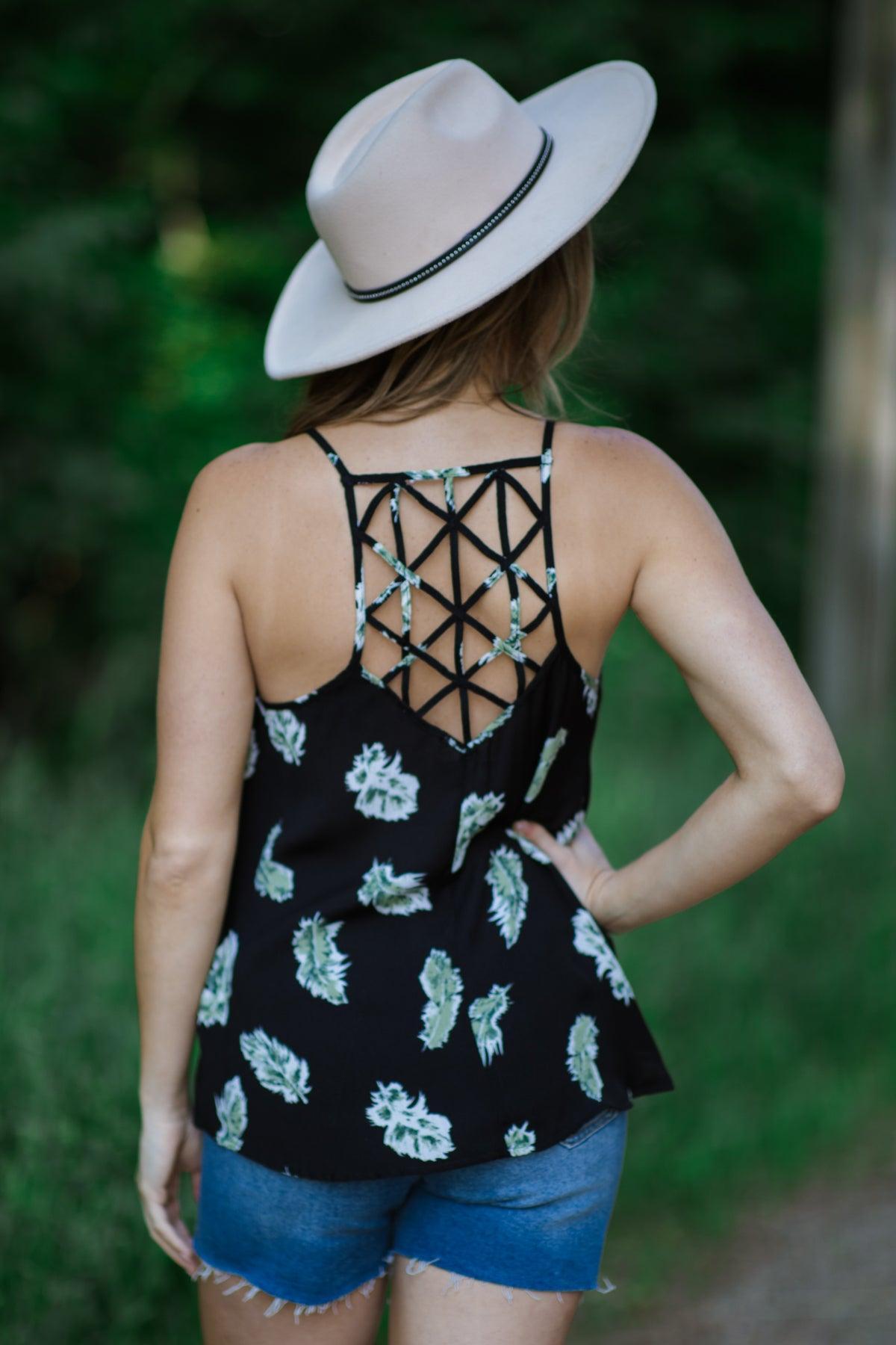 Black and Green Leaf Print Tank Product Image