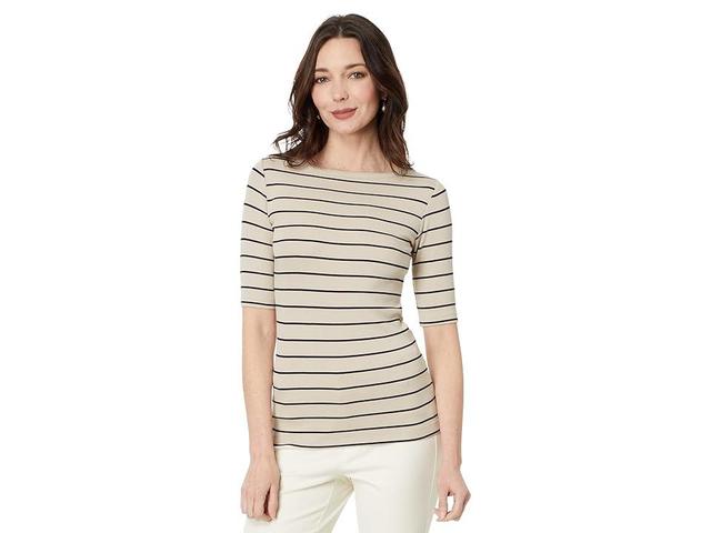 NIC+ZOE Wide Stripe Rib Knit Boatneck Tee (Neutral ) Women's Clothing Product Image