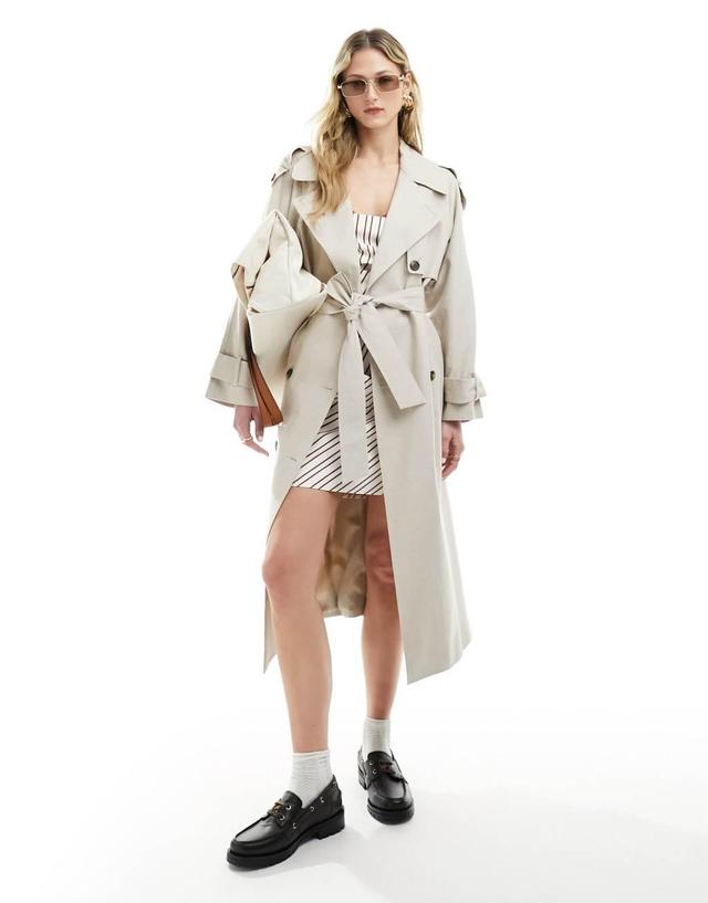 ASOS DESIGN linen mix trench coat in stone Product Image