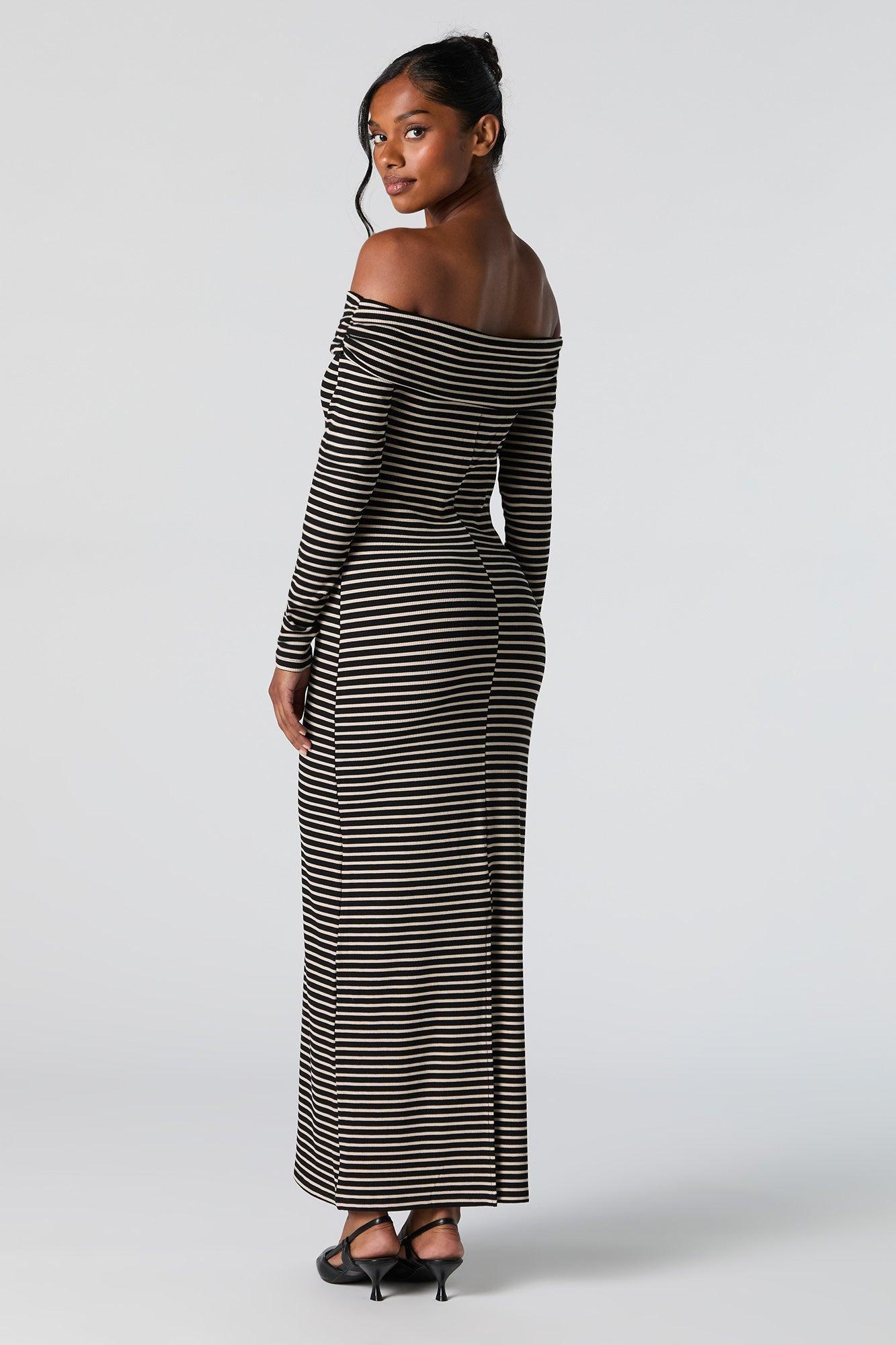 Ribbed Off Shoulder Long Sleeve Maxi Dress Female Product Image