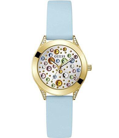 Guess Womens Multi Crystal Analog Blue Silicone Strap Watch Product Image