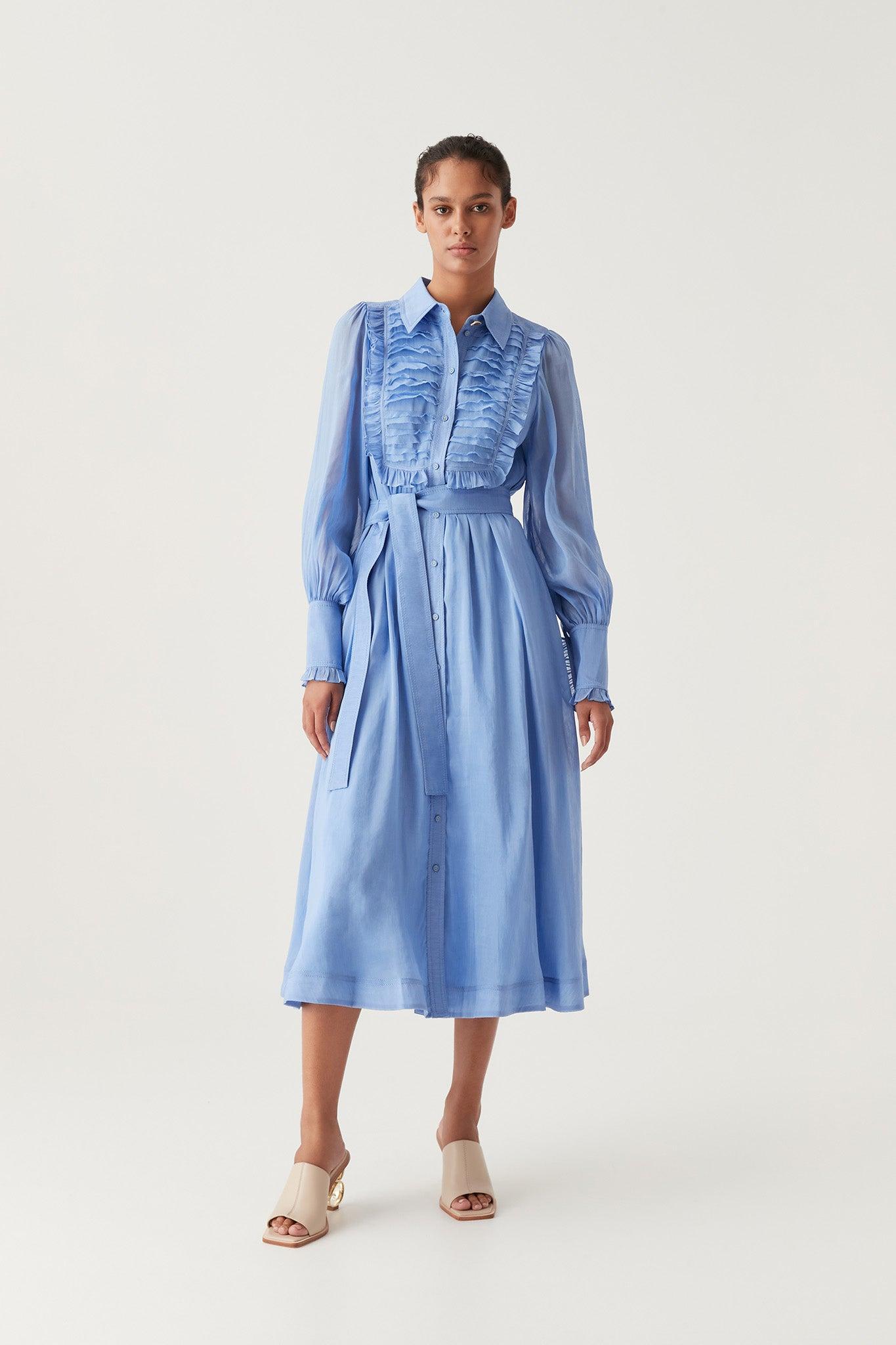 Iris Pleated Bib Midi Dress Product Image