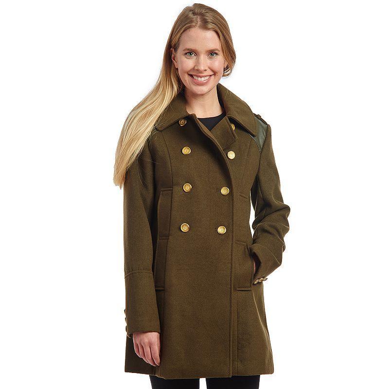 Womens Fleet Street Doubled Breasted Faux Wool Pea Coat Green Product Image