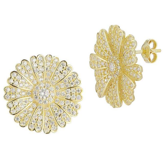 Sunkissed Sterling Silver Over Cubic Zirconia Flower Stud Earrings, Womens, Yellow Gold Tone Product Image