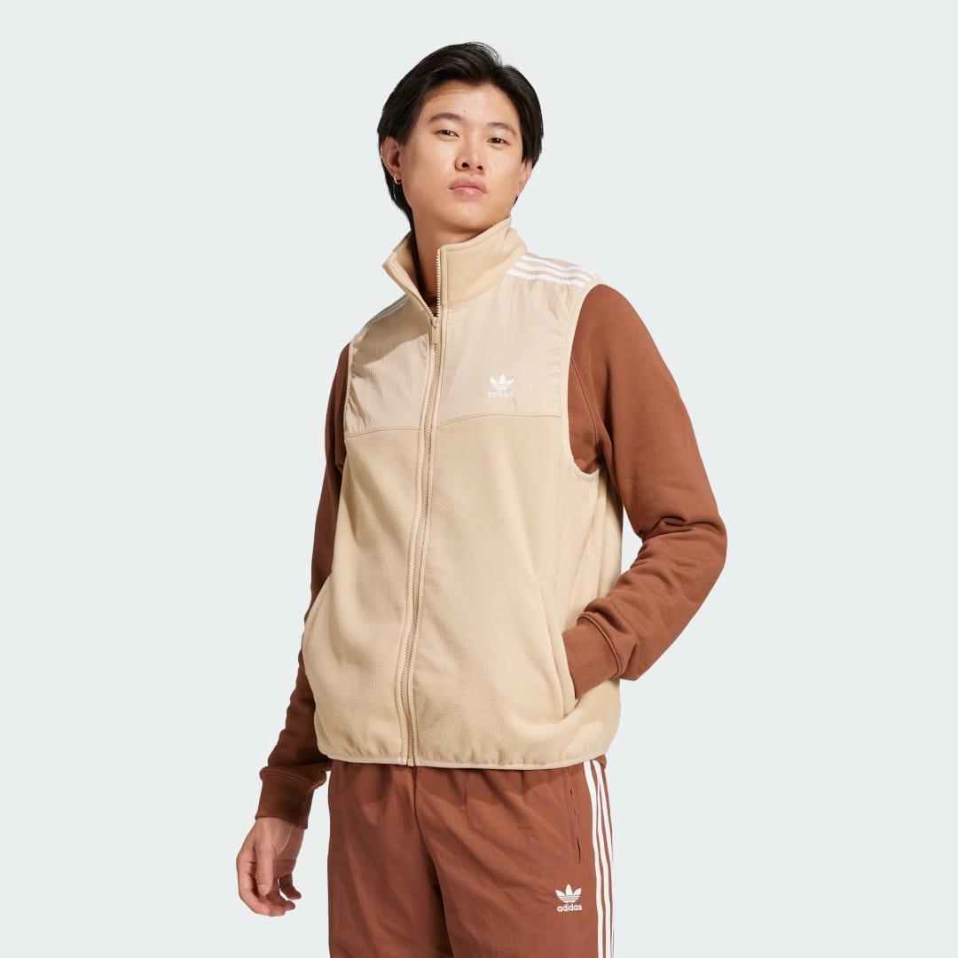 adidas Adicolor 3-Stripes Microfleece Vest Magic Beige XS Mens Product Image