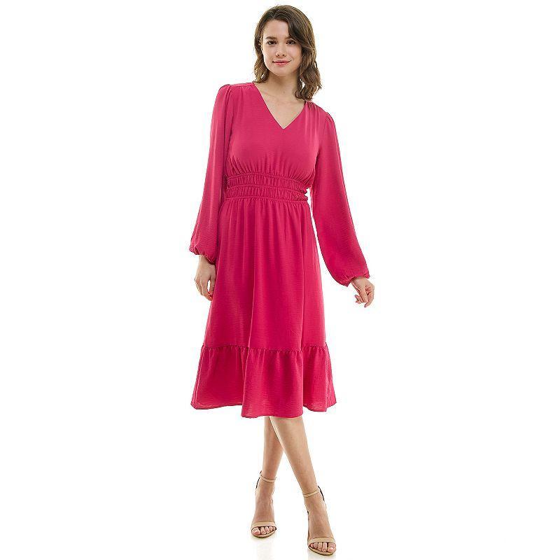 Womens Luxology Smocked Waist V Neck Midi Dress Product Image