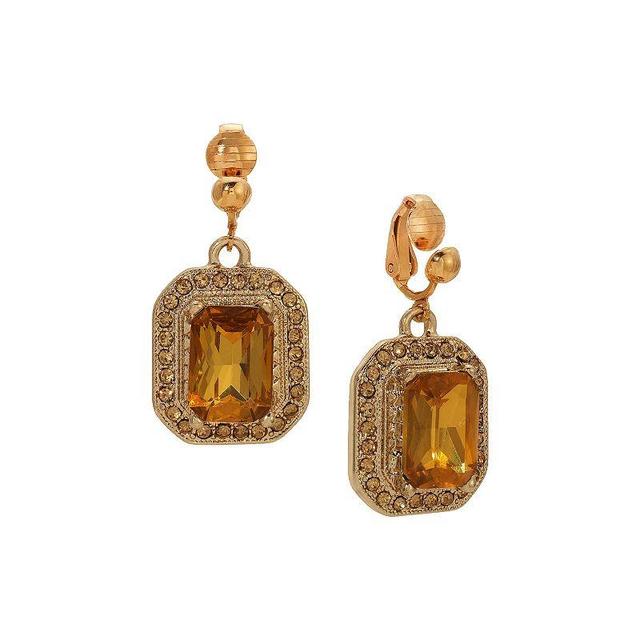 1928 Gold Tone Colorado Topaz Glass Octagon Clip-On Earrings, Womens, Beige Product Image