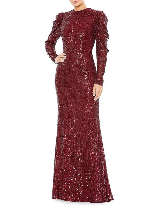 Womens Sequined Puff-Sleeve Sheath Gown Product Image