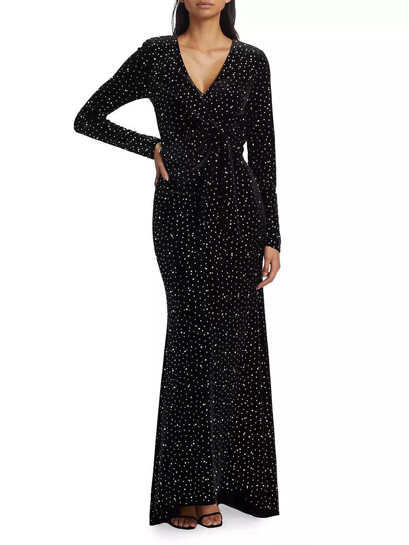 Faux-Pearl-Embellished Velvet Maxi Dress Product Image