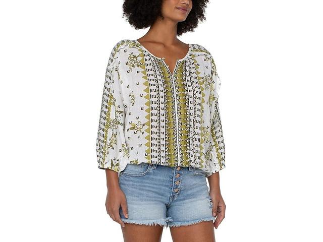 Liverpool Los Angeles Ruffle Sleeve Dolman Popover (Geo Floral Print) Women's Clothing Product Image