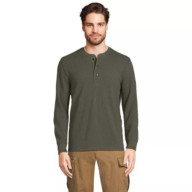 Mens Lands End Comfort-First Regular-Fit Thermal Waffle Henley Rich Brown Product Image