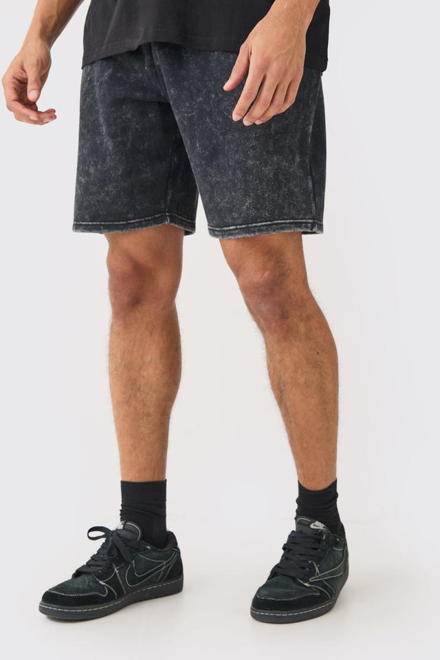 Mens Grey Relaxed Acid Wash Short, Grey Product Image