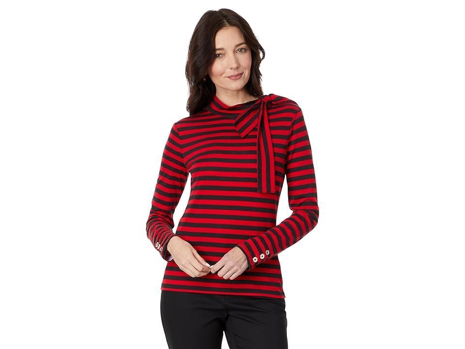 Tommy Hilfiger Long Sleeve Stripe Tie Neck Top (Scarlet Women's Clothing Product Image