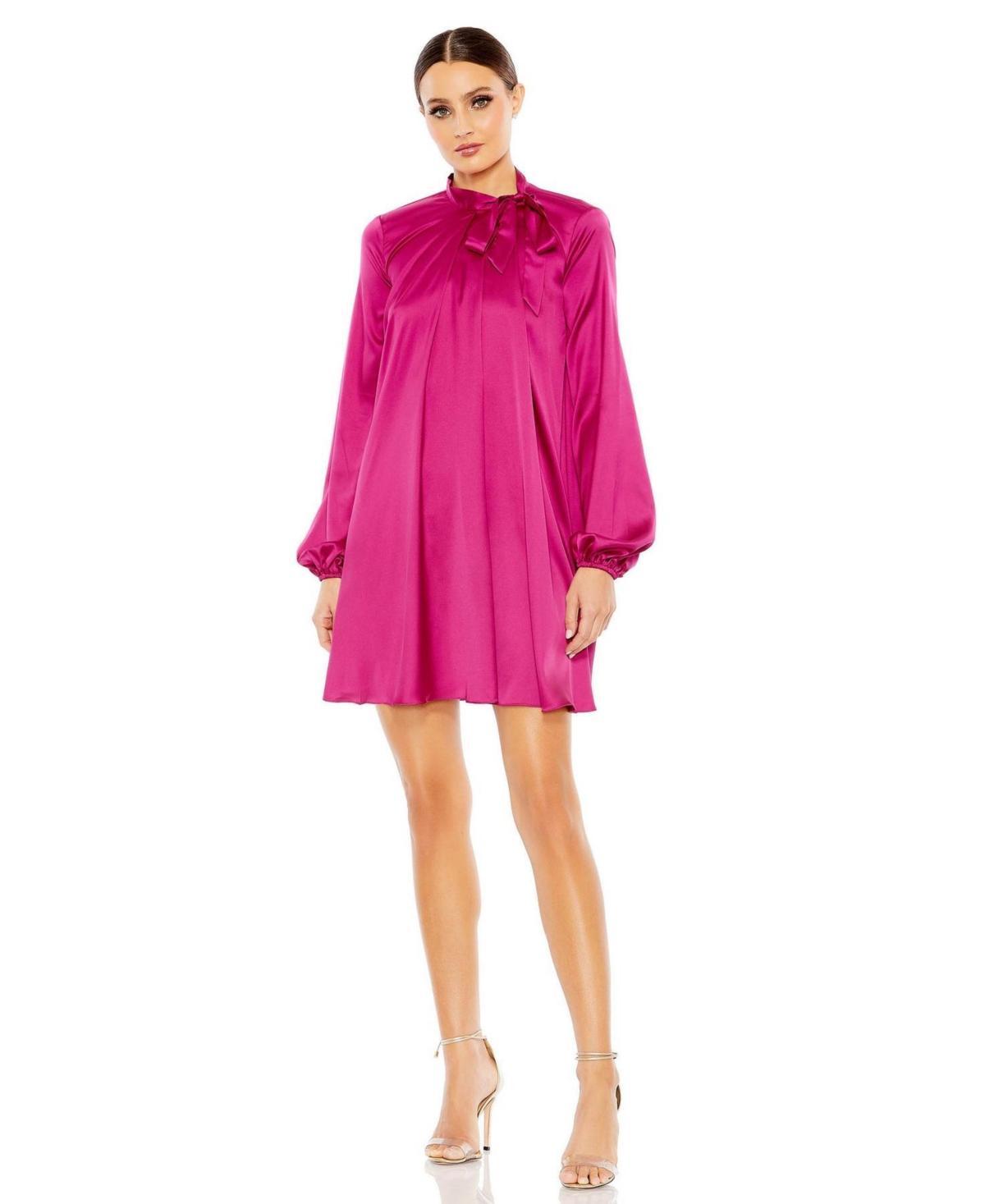 Mac Duggal Long Sleeve Satin Shift Minidress Product Image