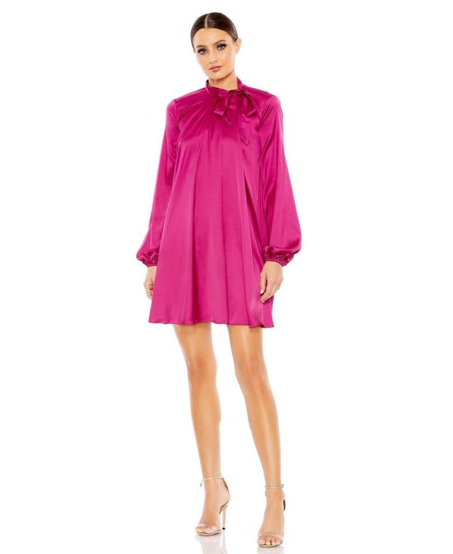 Mac Duggal Long Sleeve Satin Shift Minidress Product Image