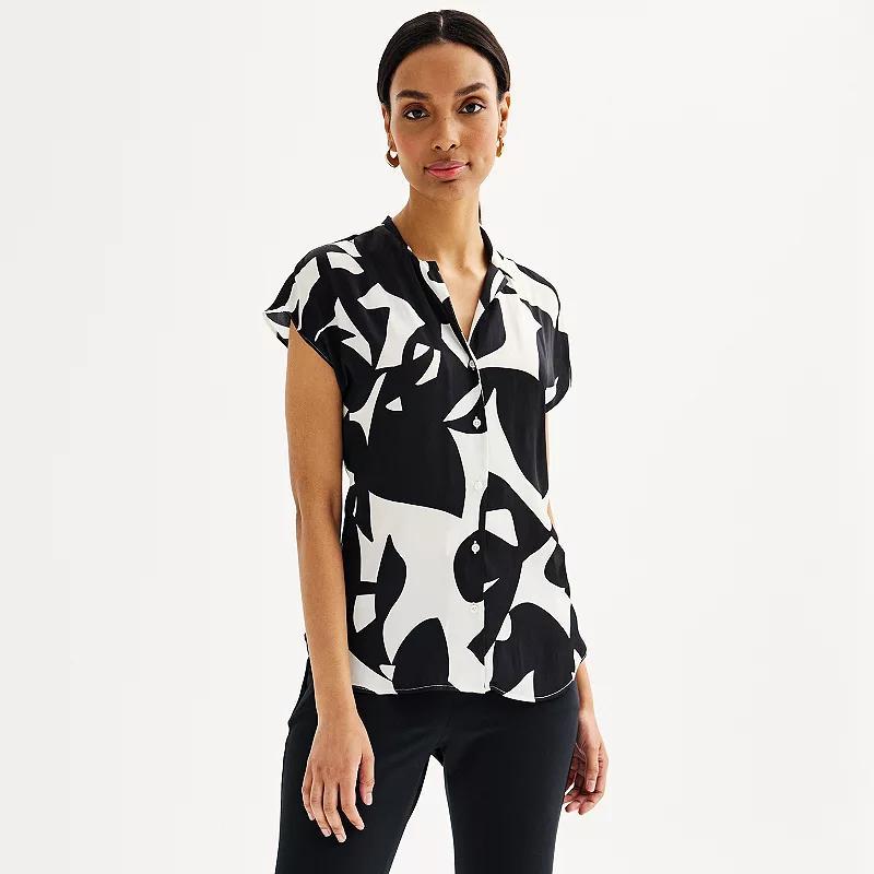 Womens Petite Nine West Short Sleeve Easy Lapel Shirt Product Image