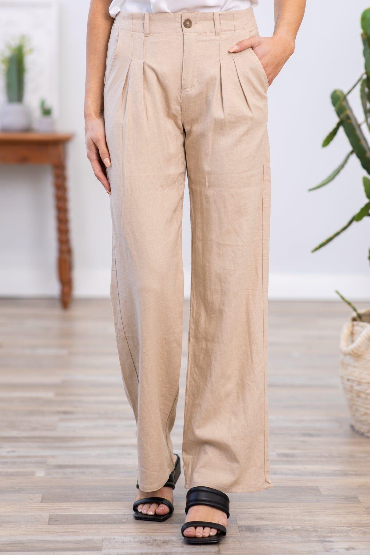 Tan Wide Leg Trouser Pants Product Image