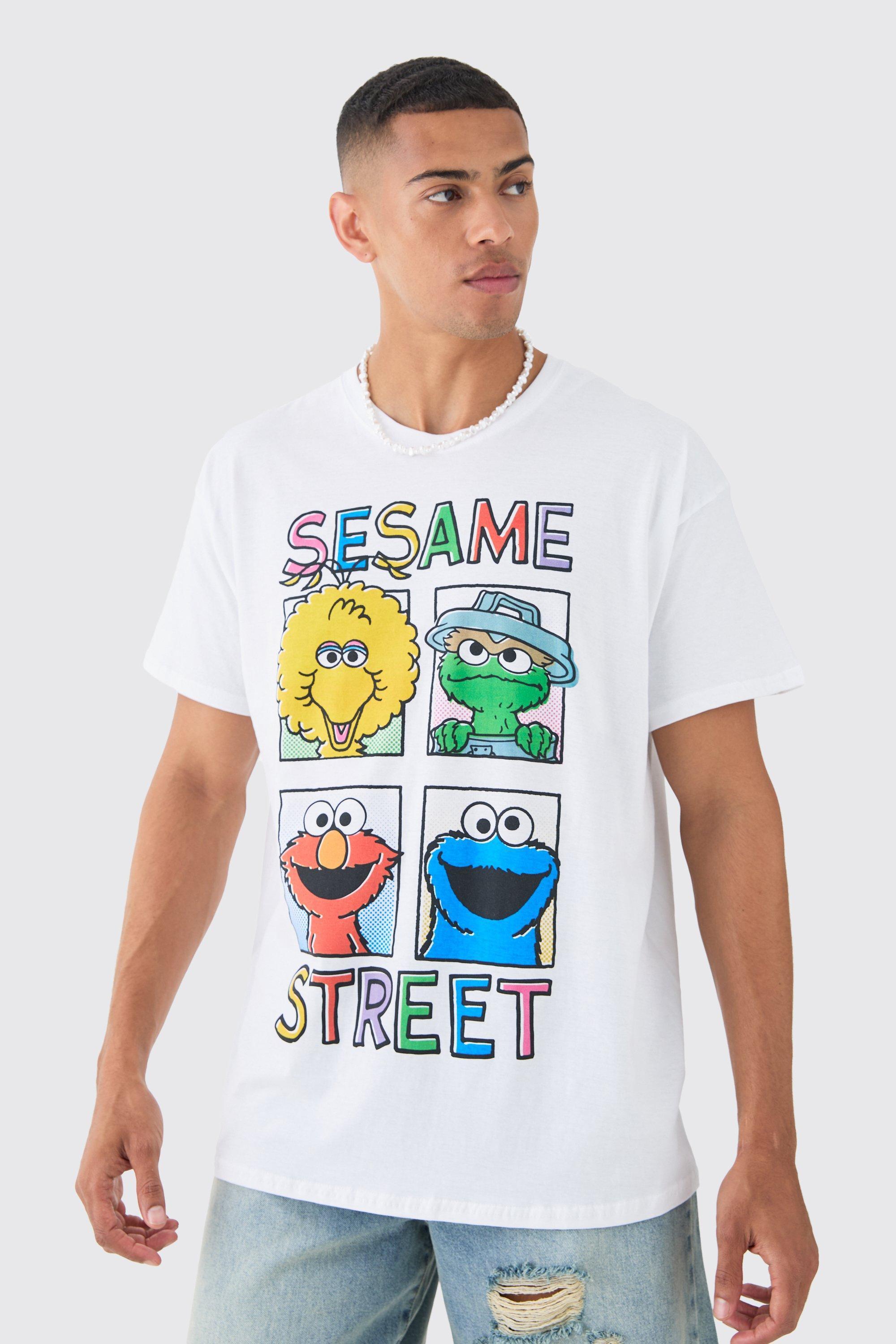 Mens White Oversized Sesame Street License T-shirt, White Product Image