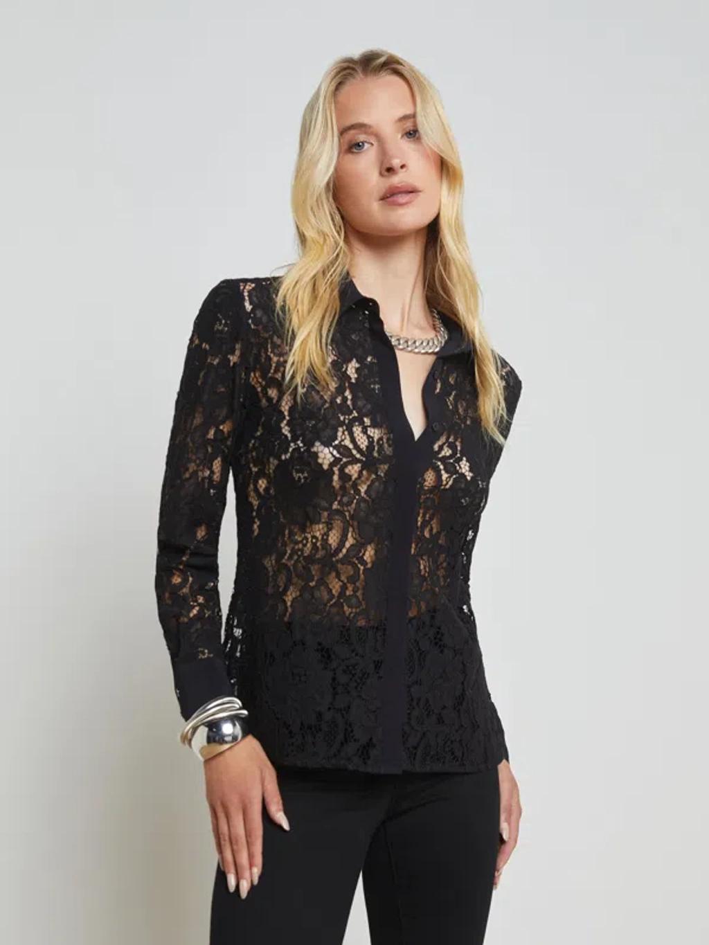 Women's Carter Lace Bell-sleeve Blouse In Black Product Image