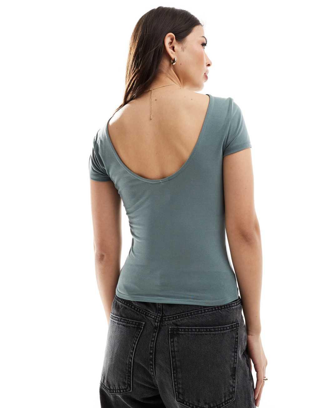 ONLY scoop back top in teal   Product Image