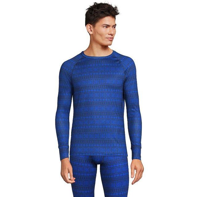 Mens Lands End Stretch Thermaskin Long Underwear Crewneck Base Layer Top Blue Snowflake Product Image