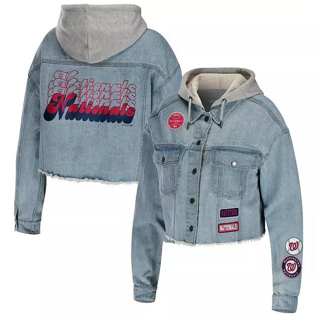 Womens WEAR by Erin Andrews Washington Nationals Hooded Button-Up Denim Jacket Turquoise A Product Image