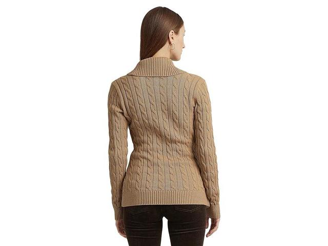 Lauren Ralph Lauren Petite Buckled Cotton Sweater (Classic Camel) Women's Clothing Product Image