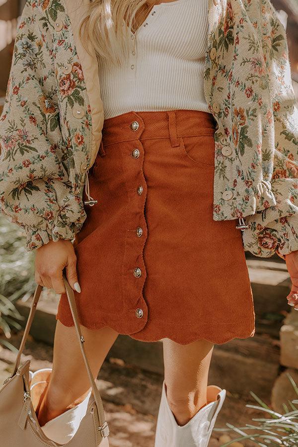 The Sienna High Waist Corduroy Mini Skirt in Rust Product Image