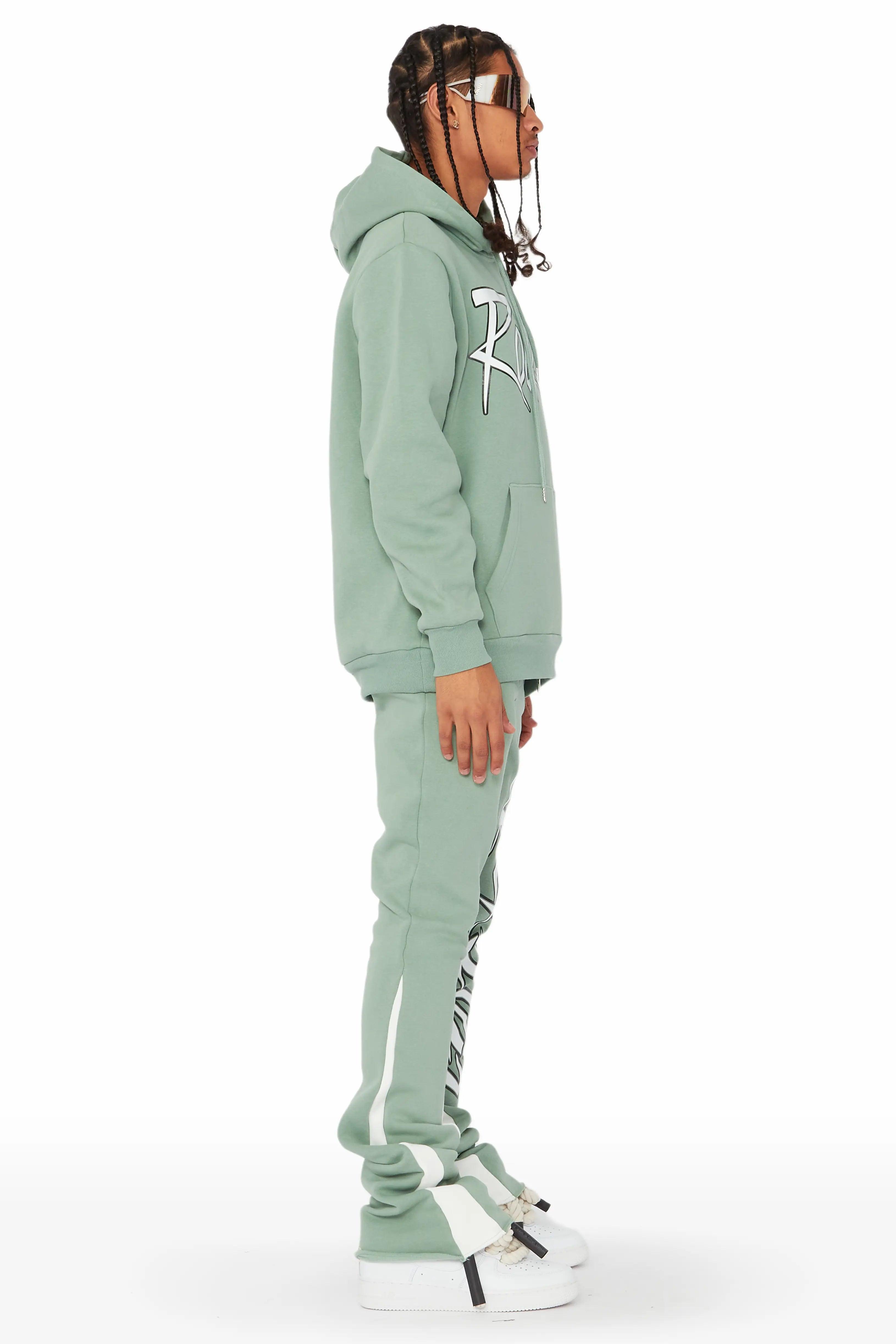 Kalibre Sage/White Hoodie/Stacked Flare Pant Set Male Product Image