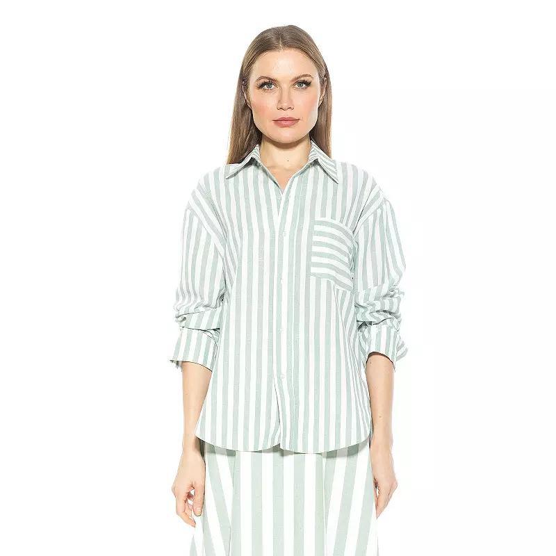 Womens ALEXIA ADMOR Tammi Striped Oversized Boyfriend Shirt Product Image